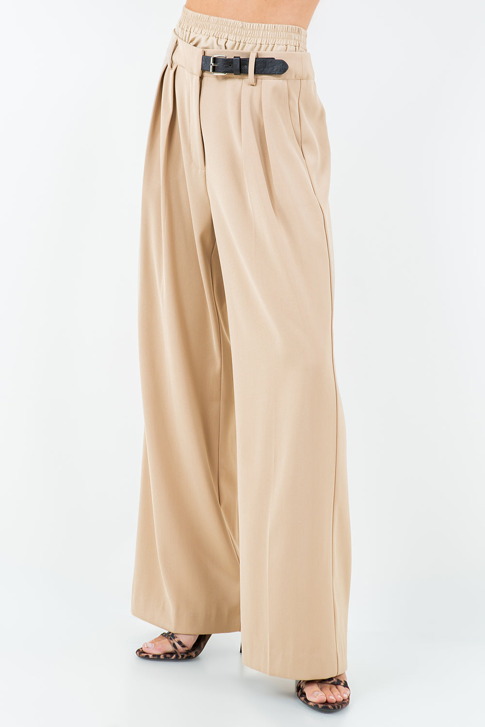 DOUBLE LAYERED BELT DETAIL PANTS