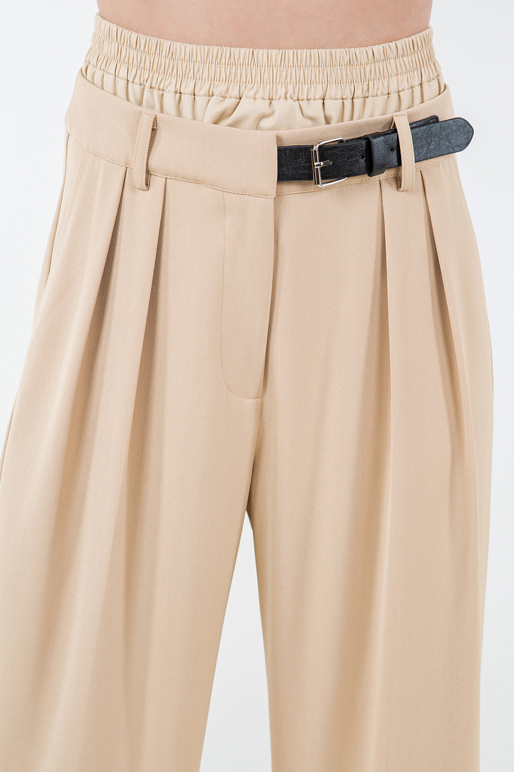 DOUBLE LAYERED BELT DETAIL PANTS