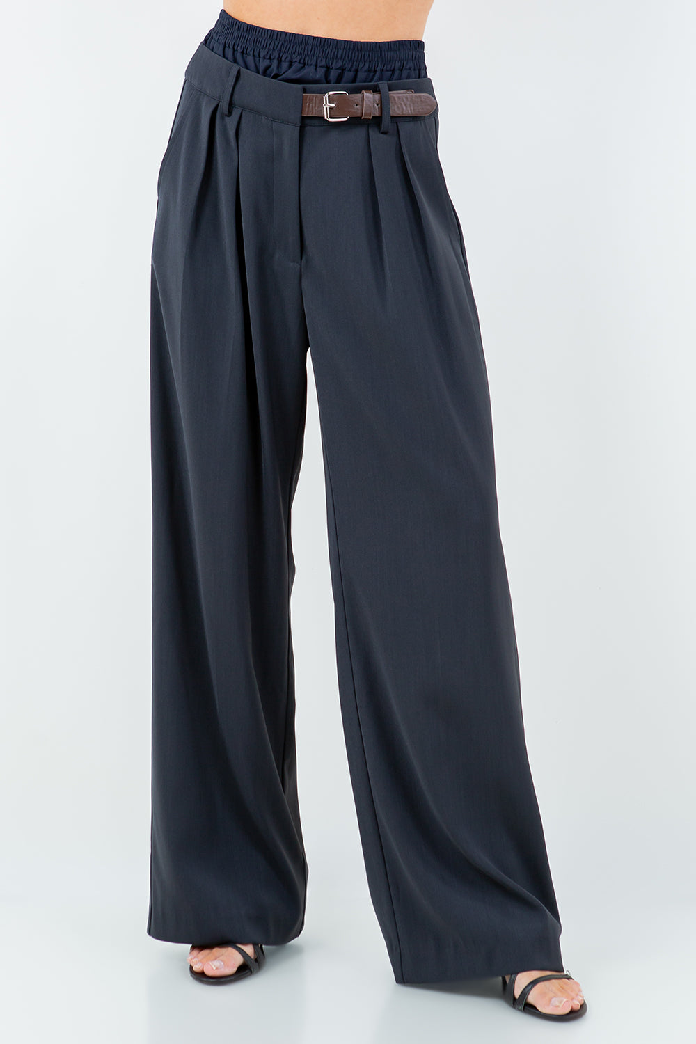 DOUBLE LAYERED BELT DETAIL PANTS