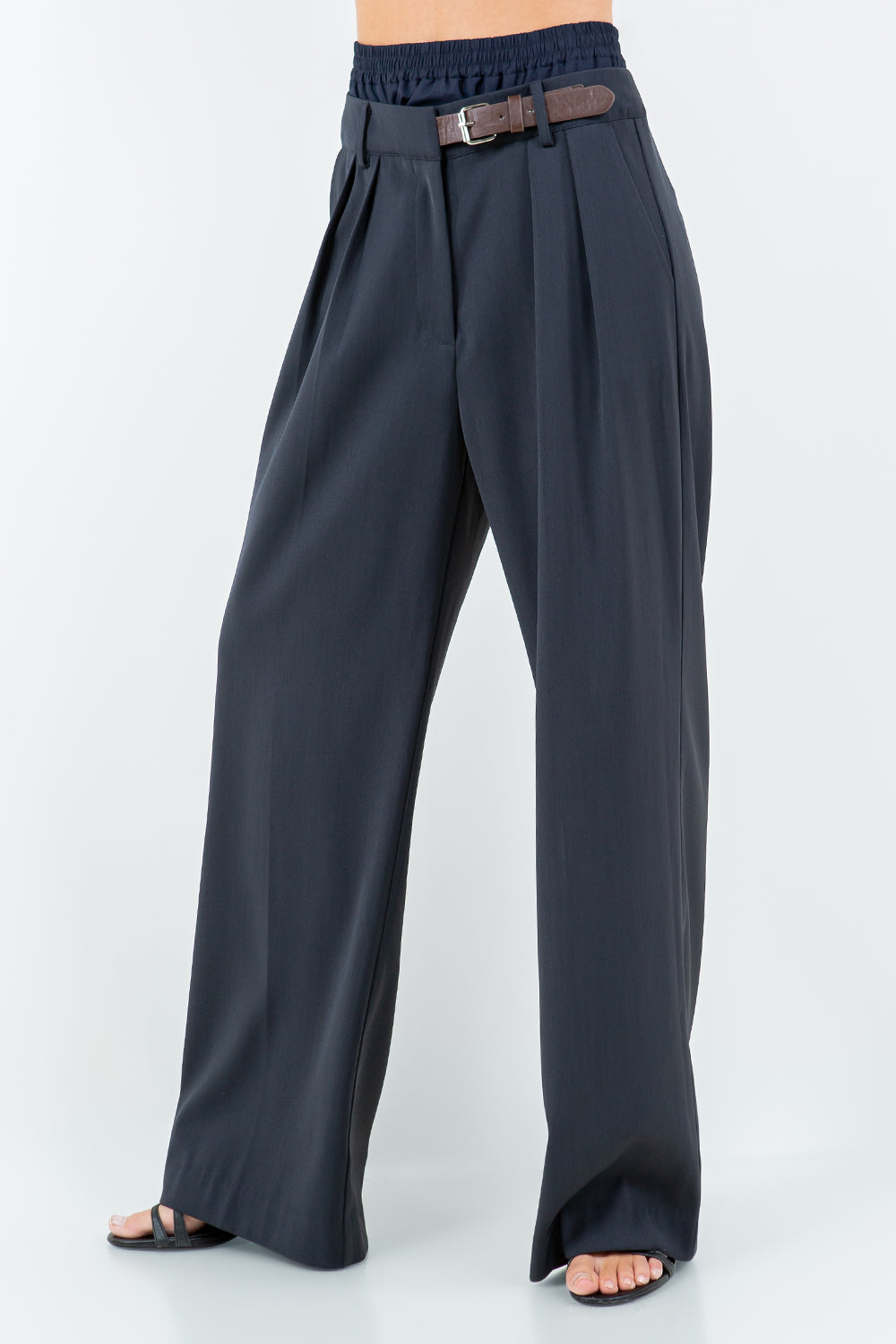 DOUBLE LAYERED BELT DETAIL PANTS