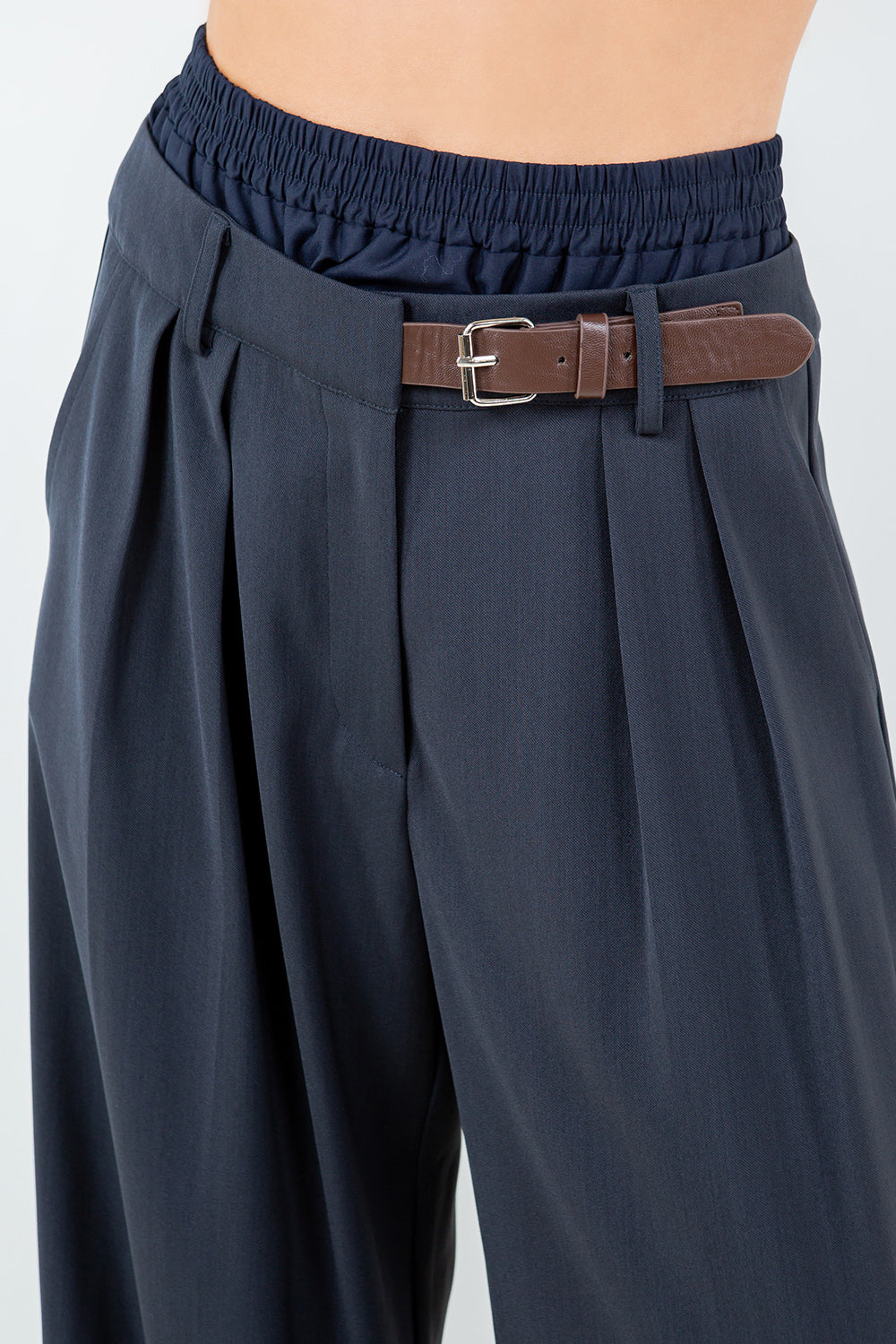 DOUBLE LAYERED BELT DETAIL PANTS