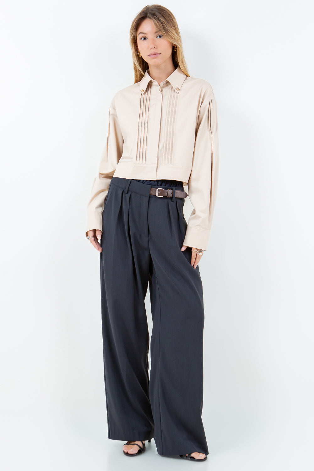 DOUBLE LAYERED BELT DETAIL PANTS