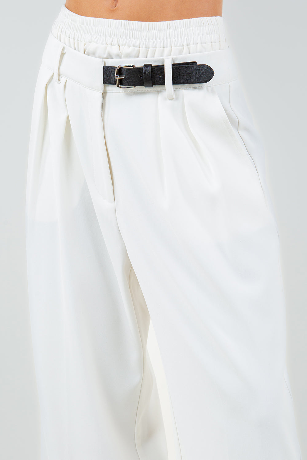 DOUBLE LAYERED BELT DETAIL PANTS