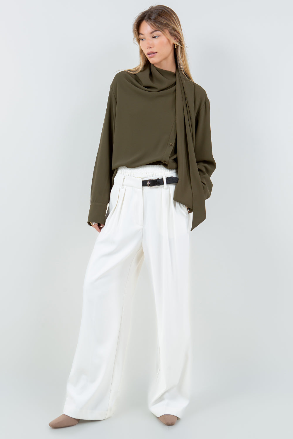 DOUBLE LAYERED BELT DETAIL PANTS