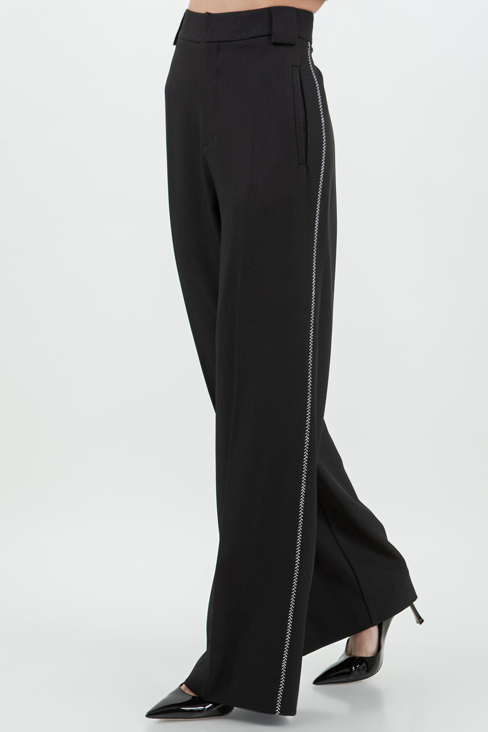 CONTRAST STITCH DETAILED STRAIGHT LEG TROUSERS - BLACK