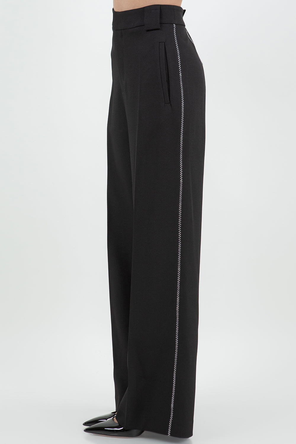 CONTRAST STITCH DETAILED STRAIGHT LEG TROUSERS - BLACK