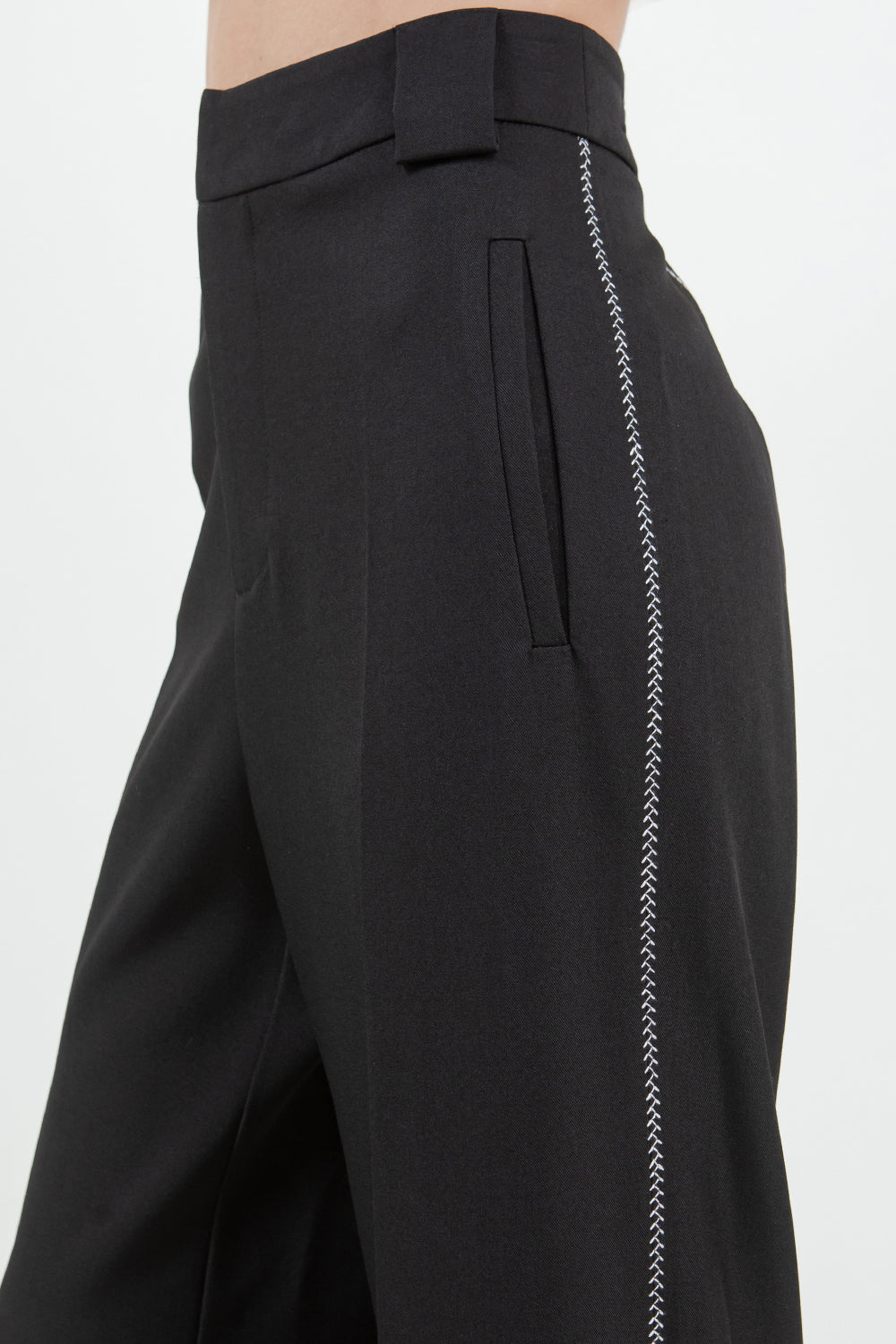 CONTRAST STITCH DETAILED STRAIGHT LEG TROUSERS - BLACK