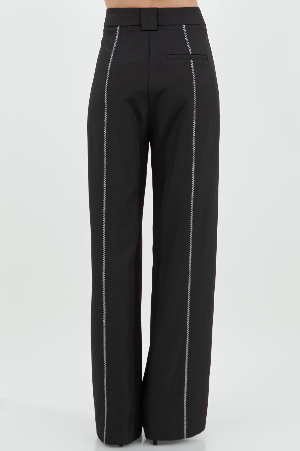 CONTRAST STITCH DETAILED STRAIGHT LEG TROUSERS - BLACK