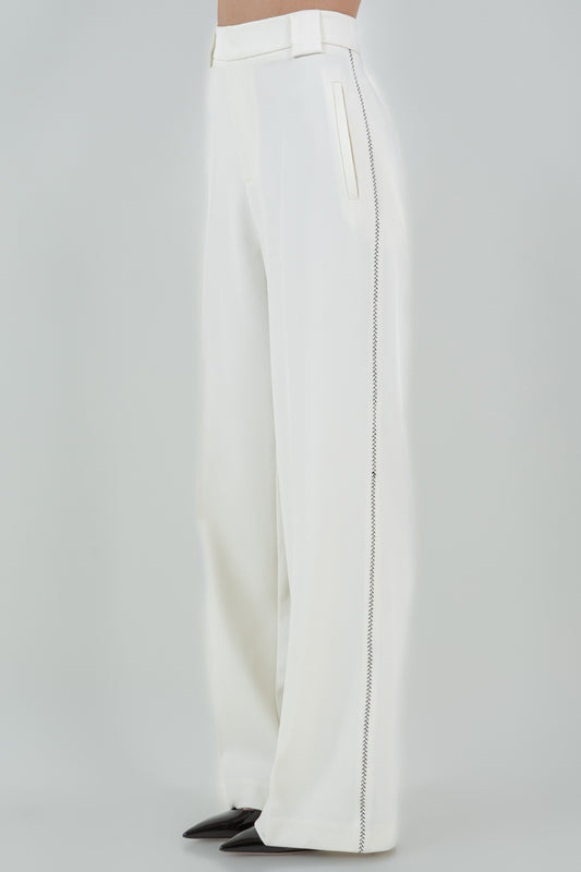 CONTRAST STITCH DETAILED STRAIGHT LEG TROUSERS - IVORY