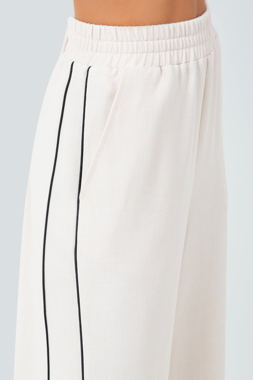 CONTRAST PIPING DETAILED STRAIGHT LEG TROUSERS - BEIGE