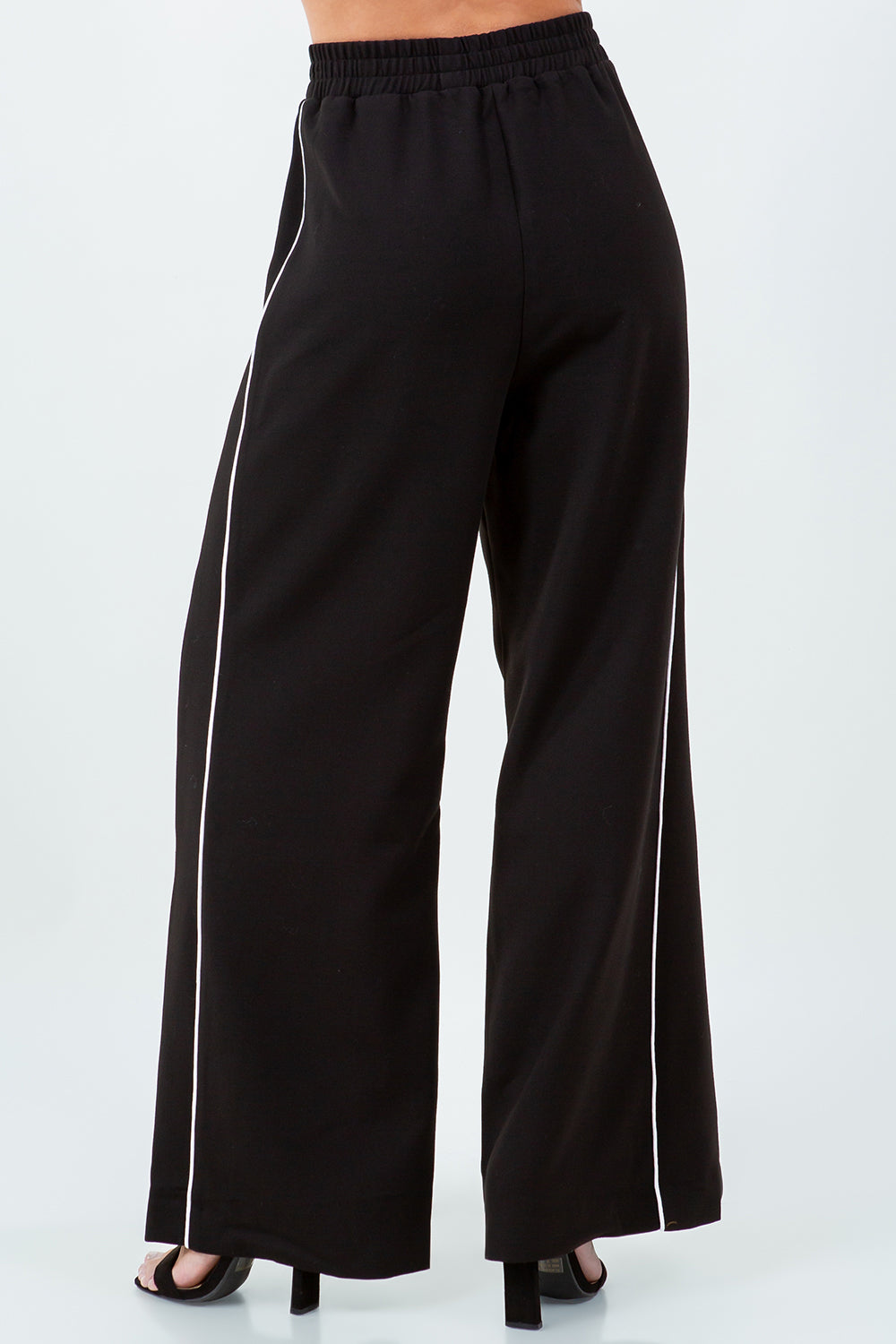 CONTRAST PIPING DETAILED STRAIGHT LEG TROUSERS - BLACK