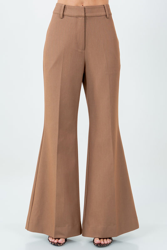 FIT AND FLARE WOVEN TROUSERS - CAMEL