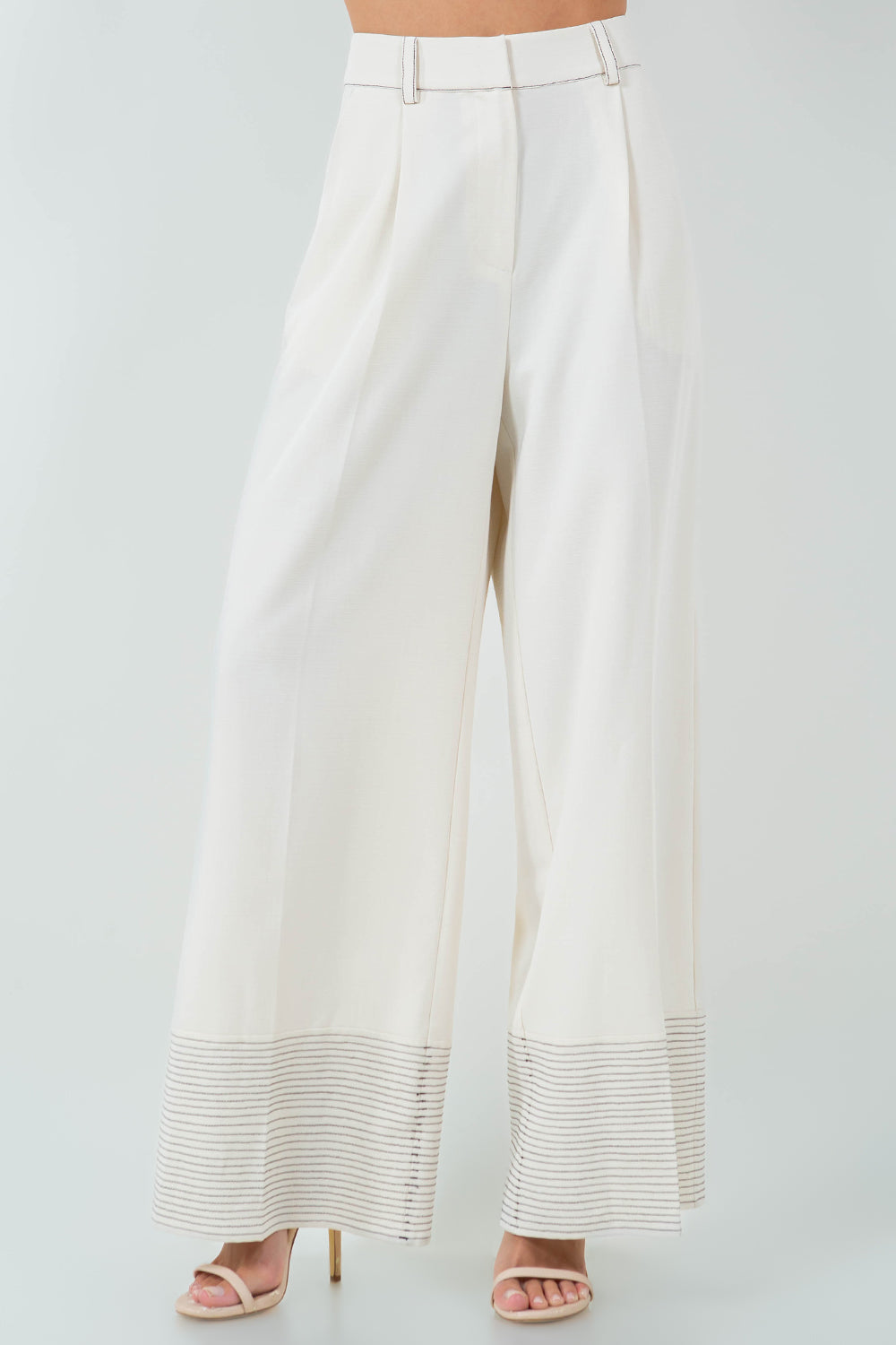 BOTTOM CUFF CONTRAST THREAD DETAILED PANTS - NATURAL