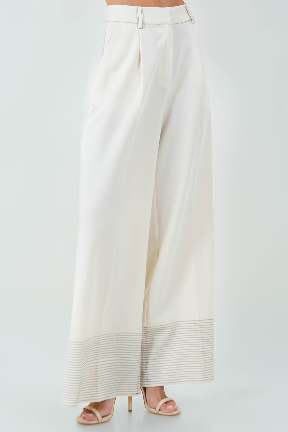 BOTTOM CUFF CONTRAST THREAD DETAILED PANTS - NATURAL