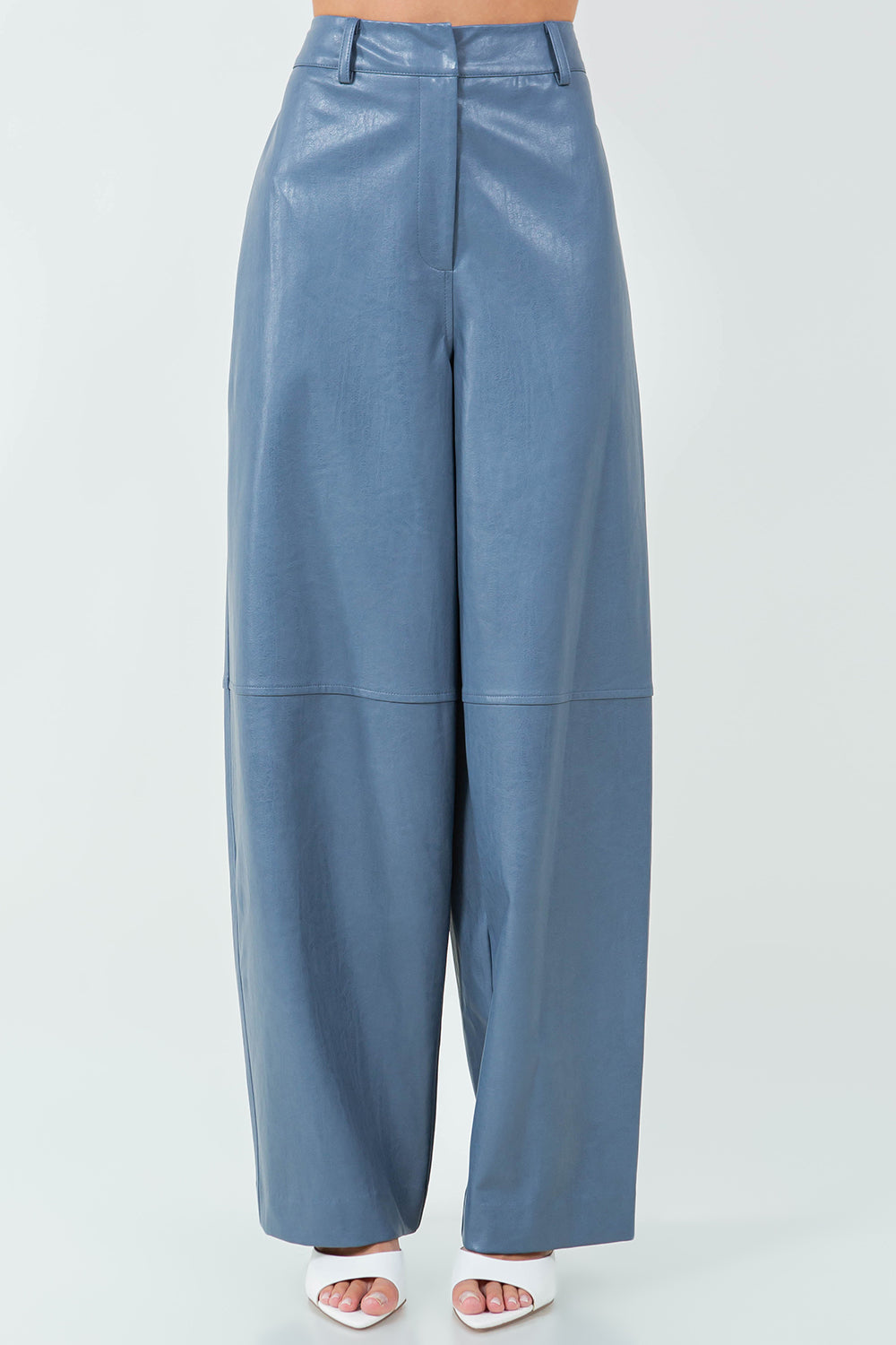 SEAM DETAIL PU LEATHER PANTS - DUSTY BLUE