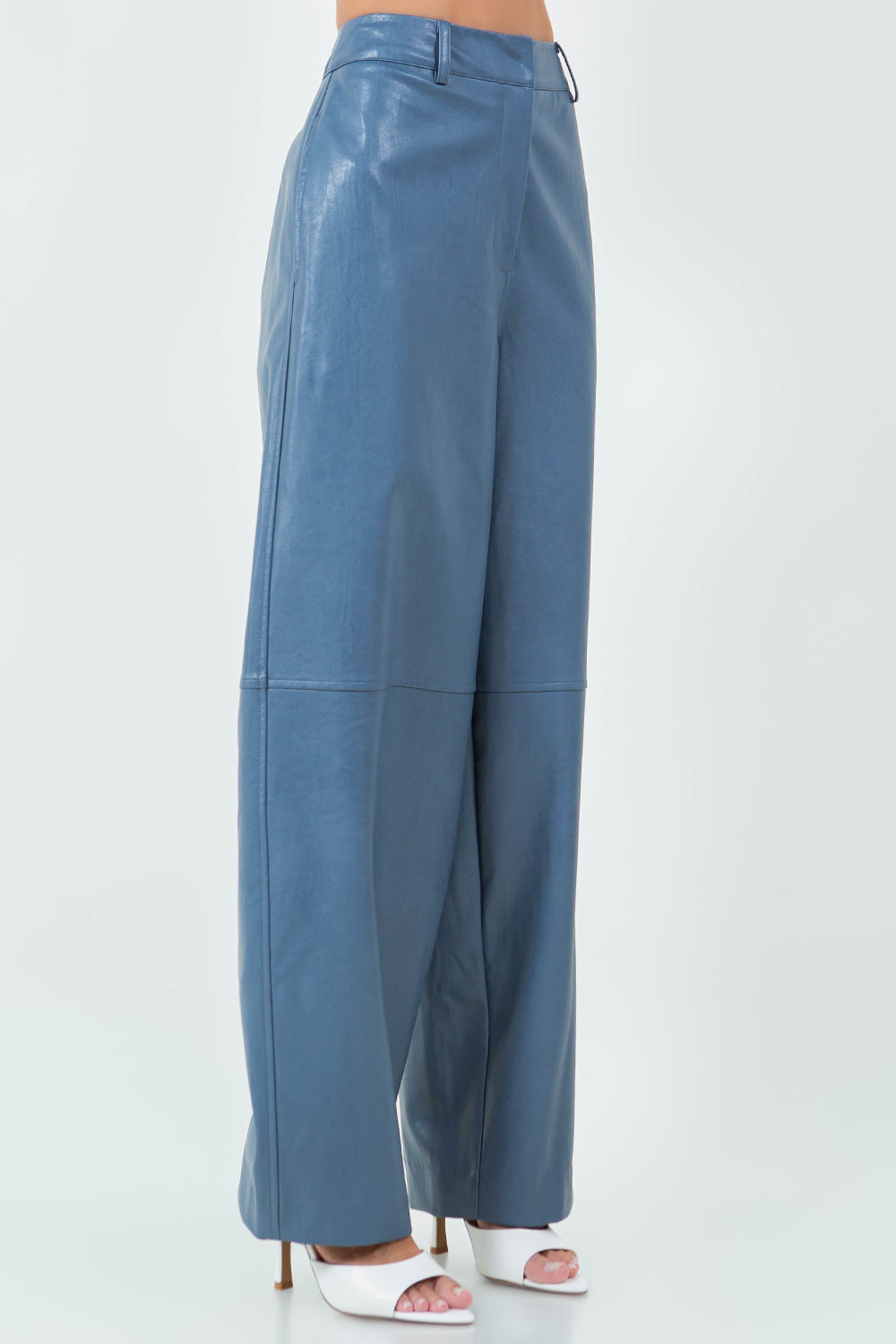 SEAM DETAIL PU LEATHER PANTS - DUSTY BLUE