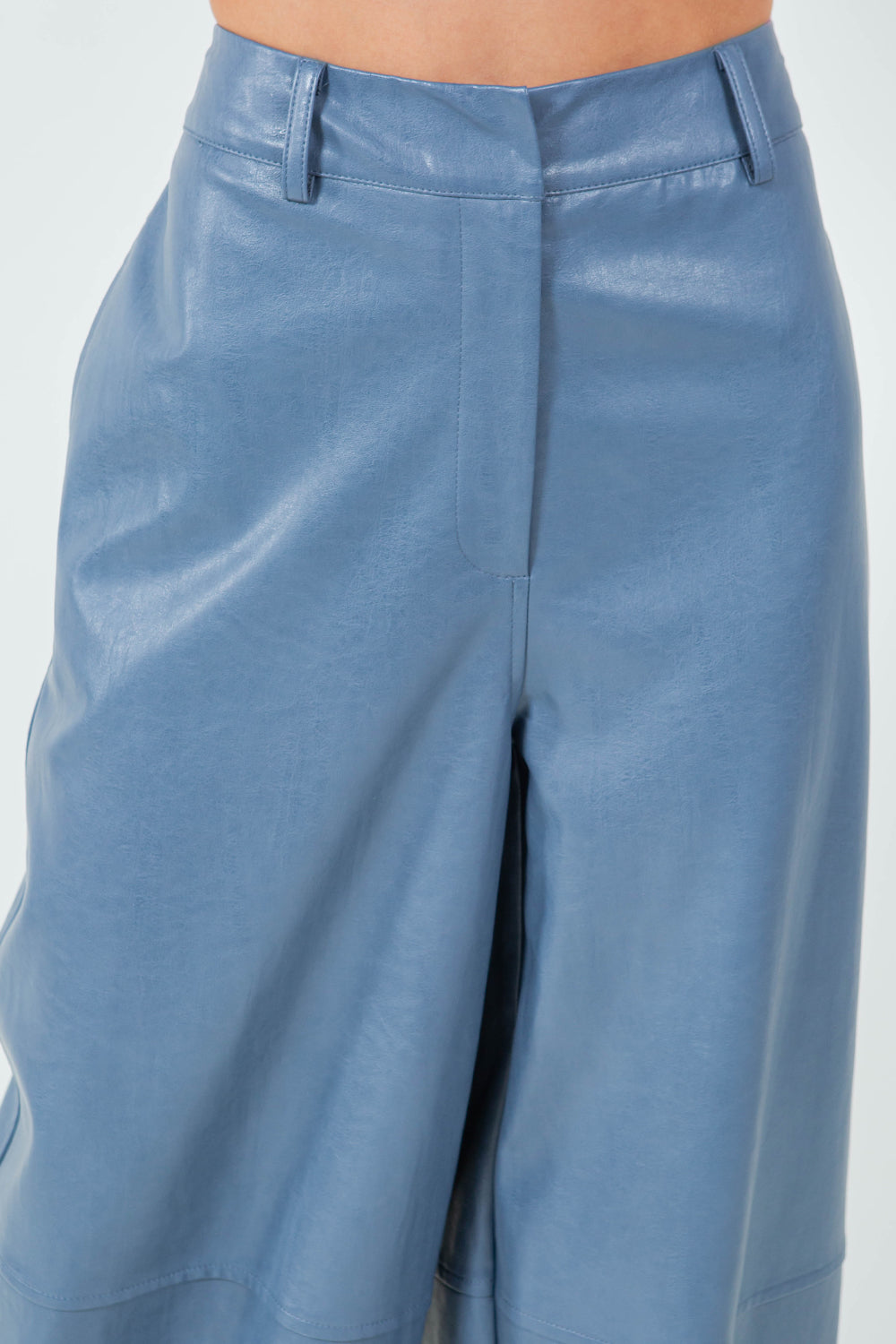 SEAM DETAIL PU LEATHER PANTS - DUSTY BLUE