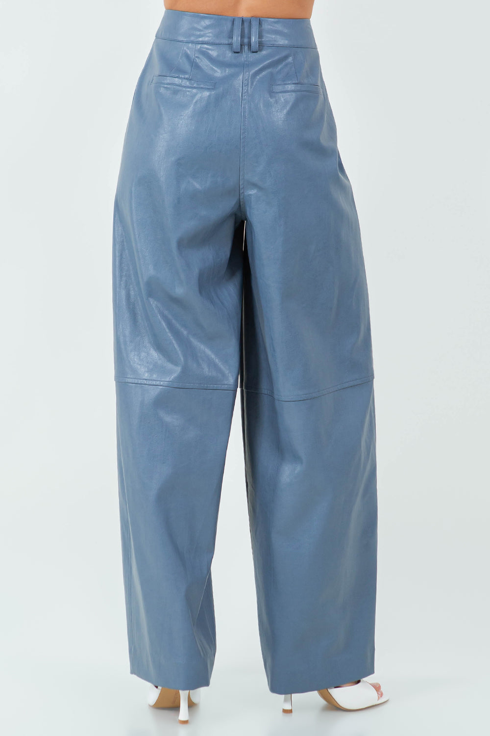 SEAM DETAIL PU LEATHER PANTS - DUSTY BLUE