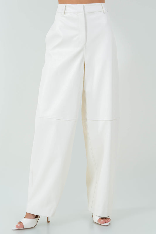 SEAM DETAIL PU LEATHER PANTS - IVORY