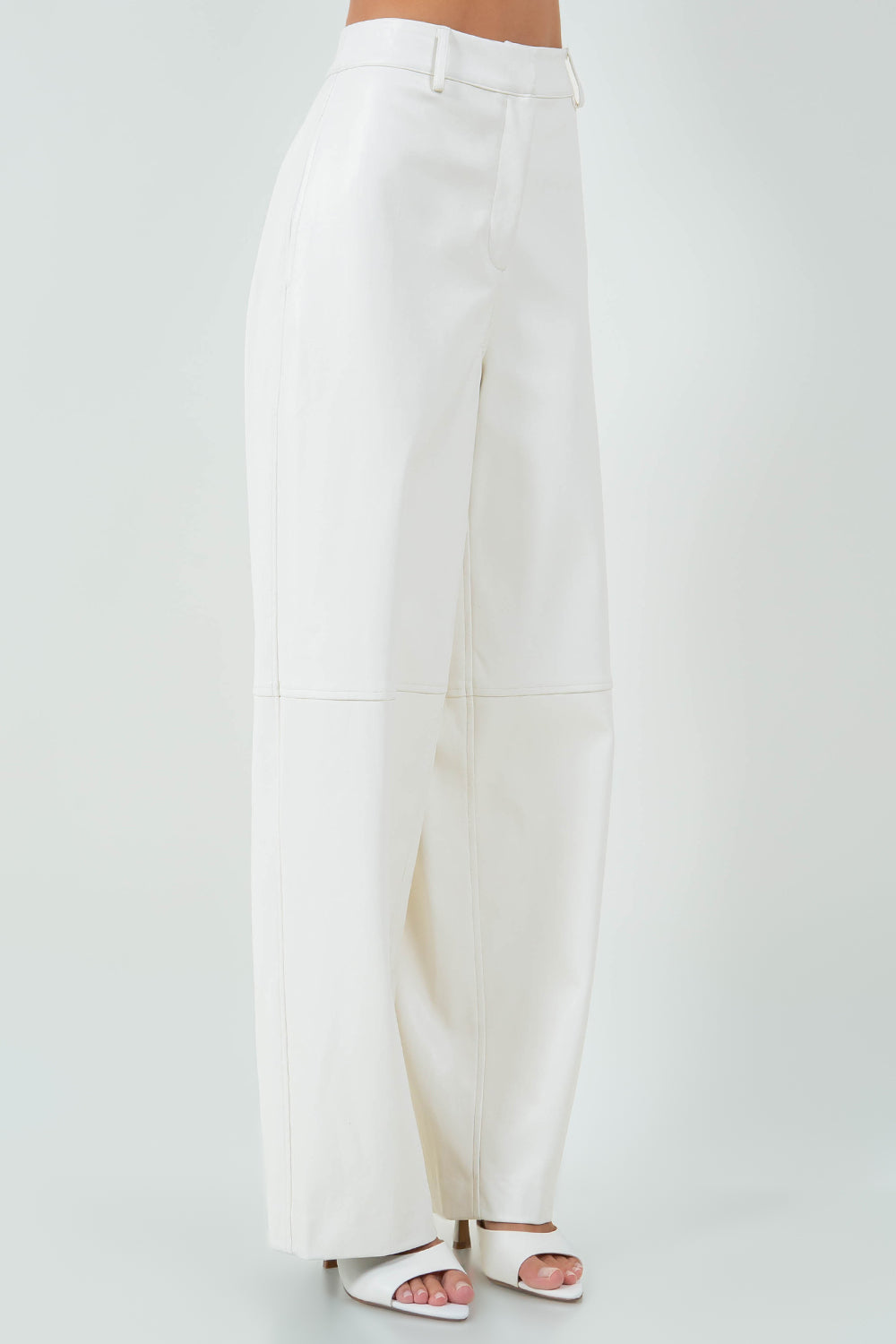 SEAM DETAIL PU LEATHER PANTS - IVORY