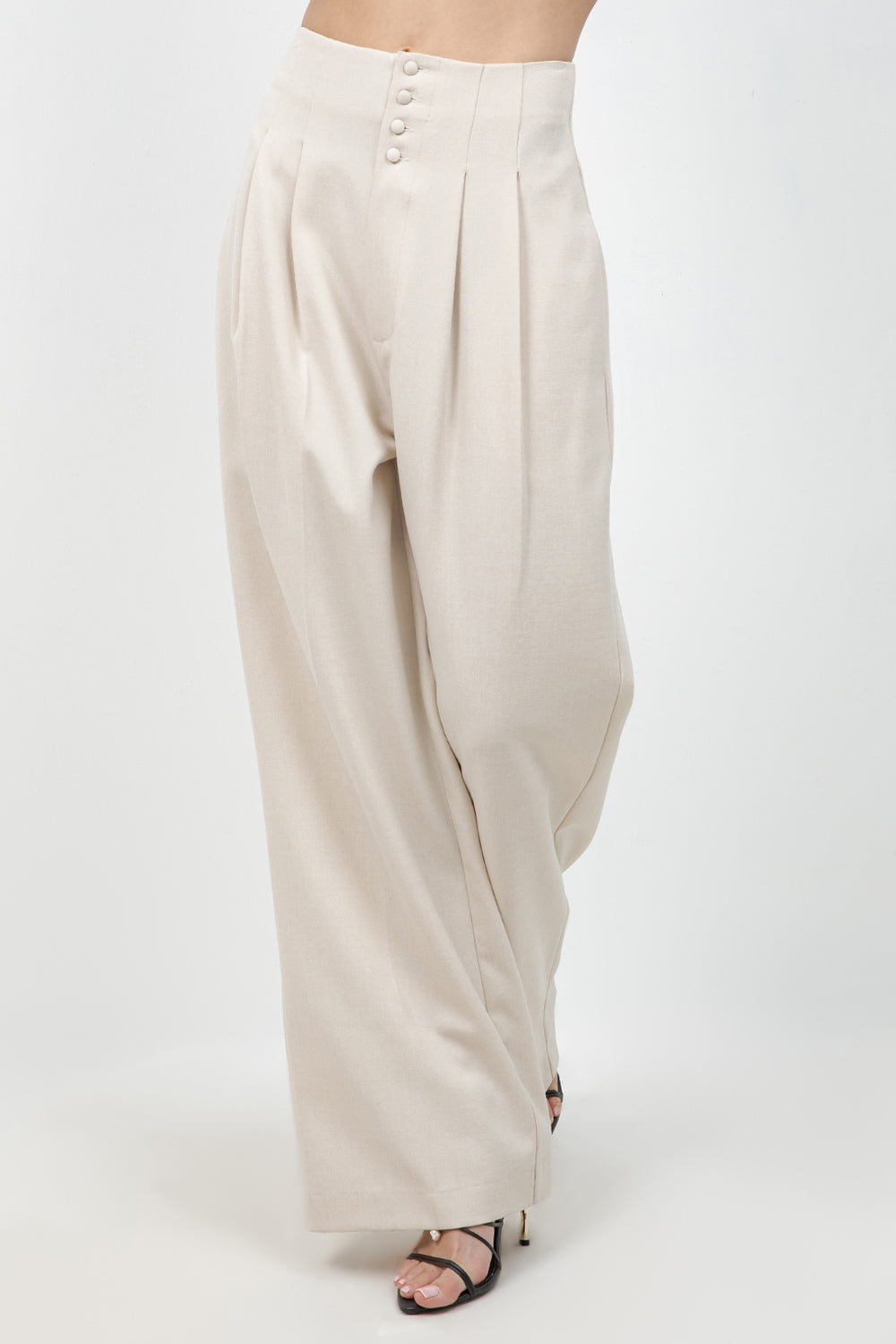 SOFT WOVEN FITTED WAIST PLEATED TROUSERS - Whiteroom+Cactus