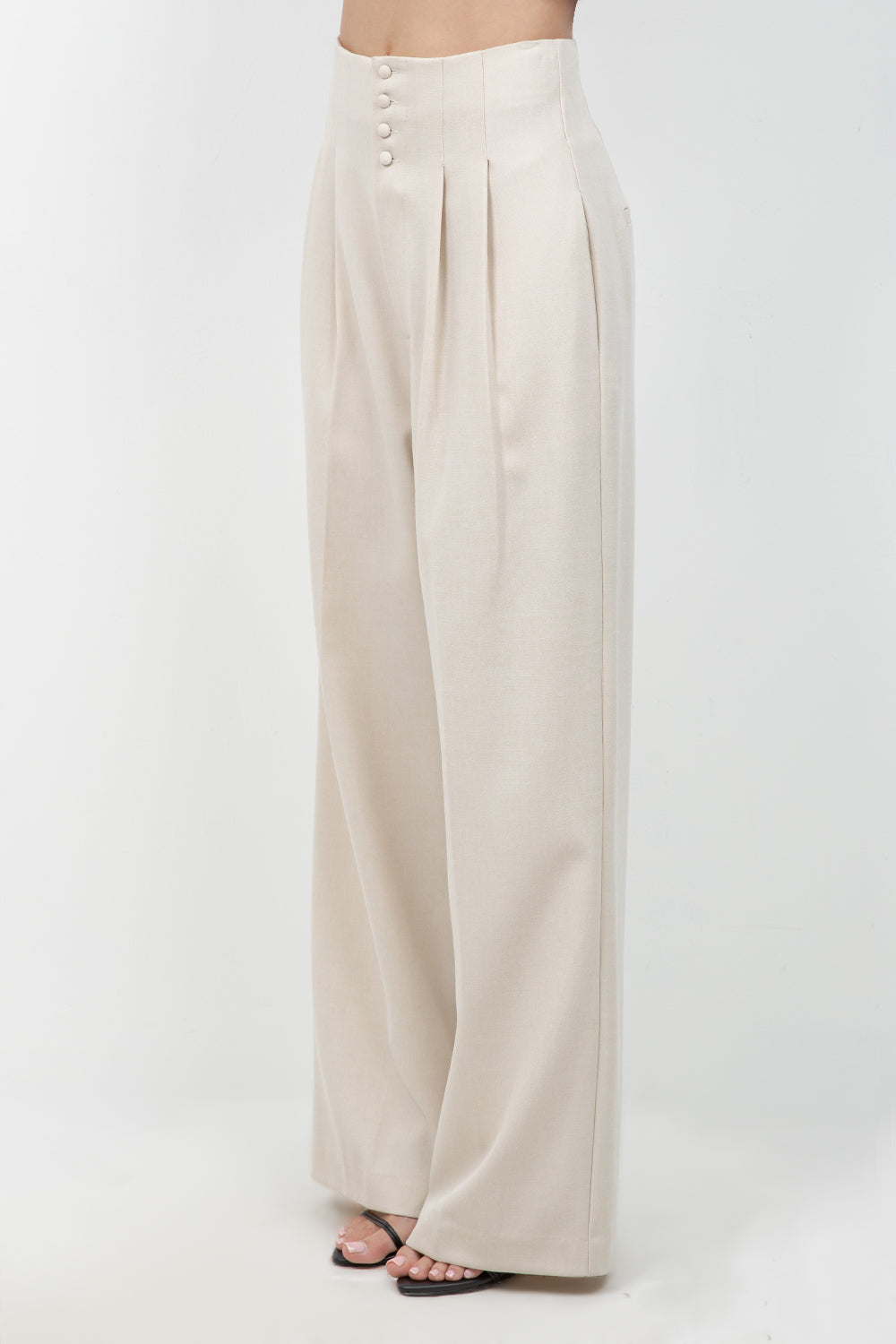 SOFT WOVEN FITTED WAIST PLEATED TROUSERS - Whiteroom+Cactus