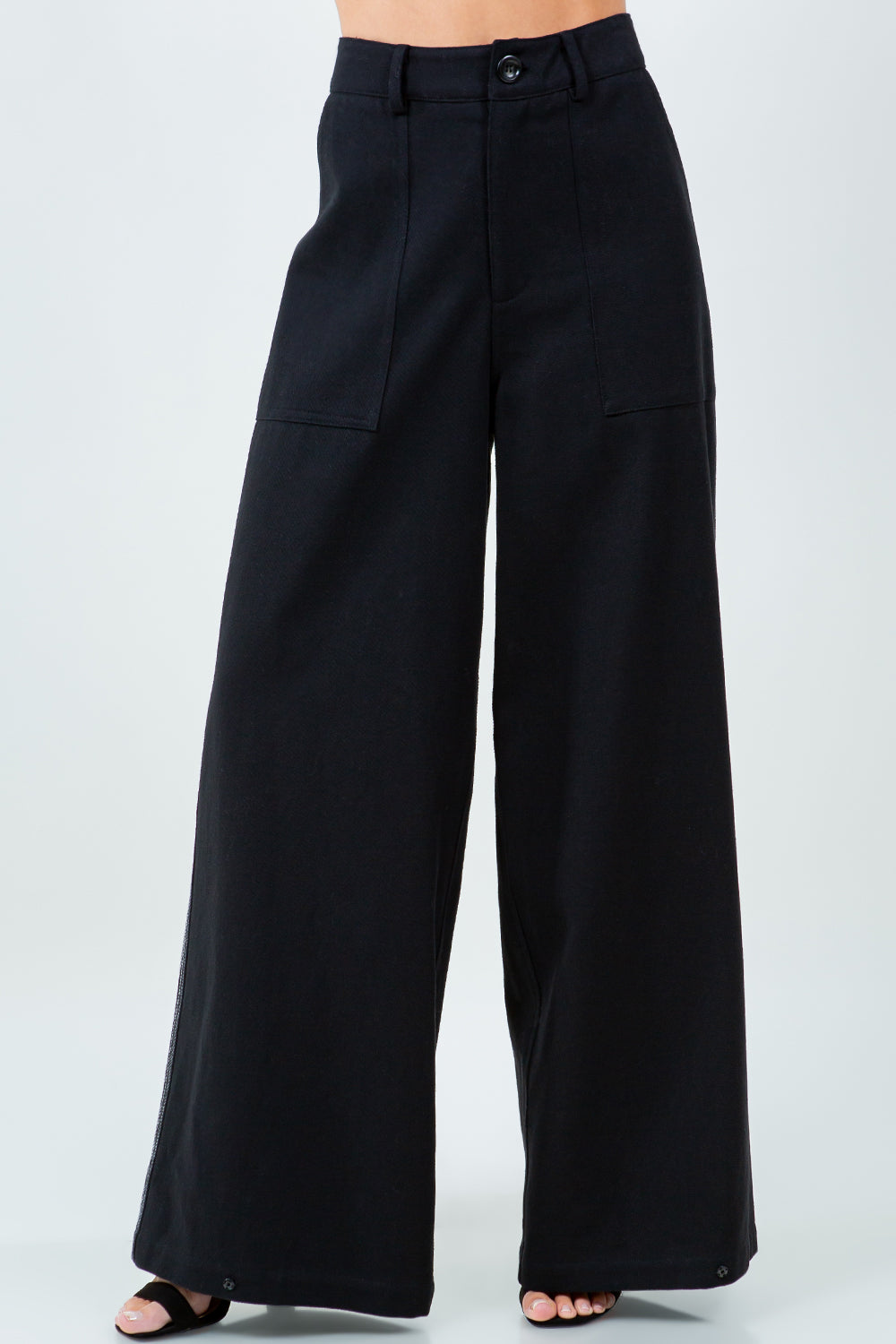 CONTRAST THREADED SNAP BOTTOM MULTI WEAR PANTS - BLACK