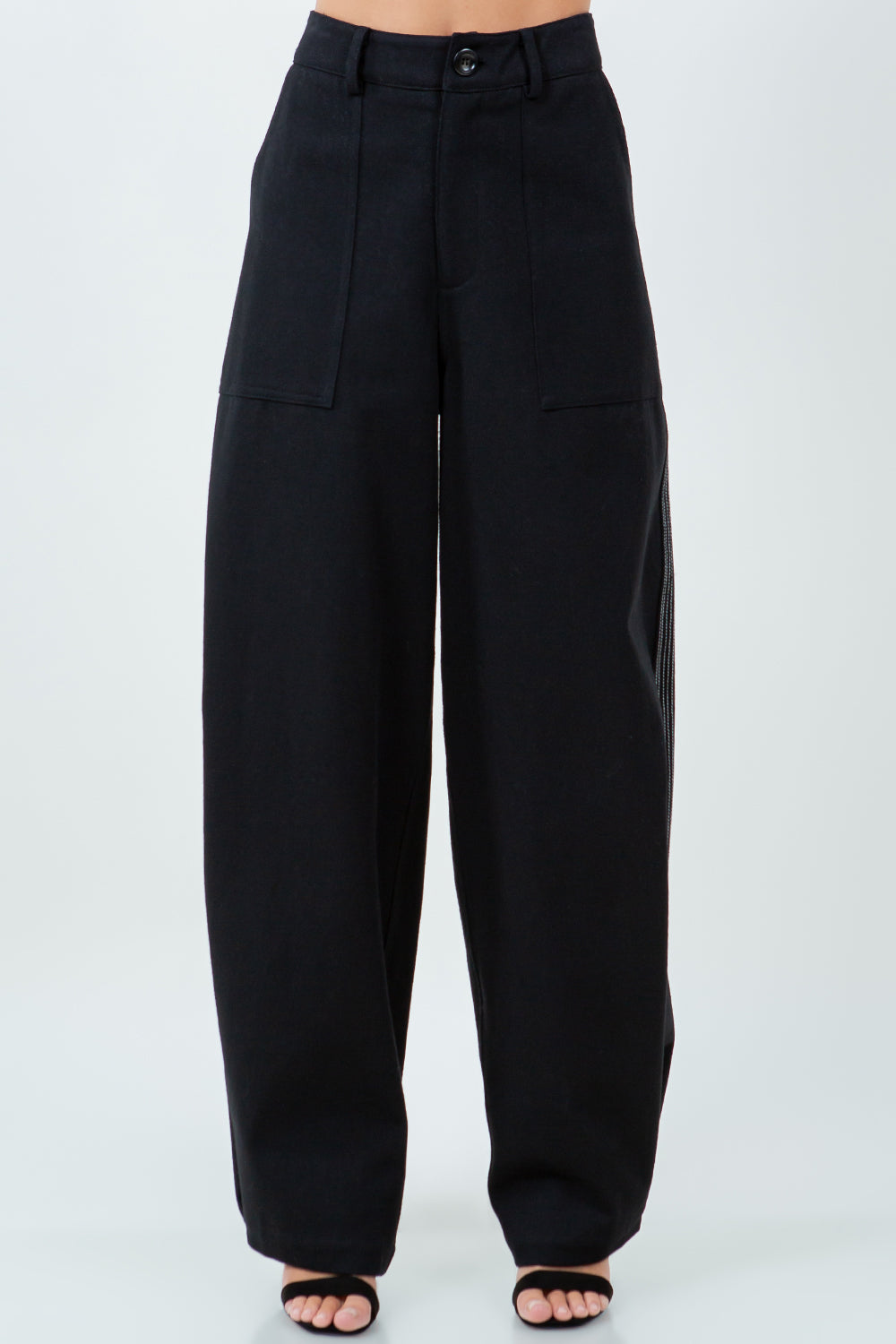 CONTRAST THREADED SNAP BOTTOM MULTI WEAR PANTS - BLACK