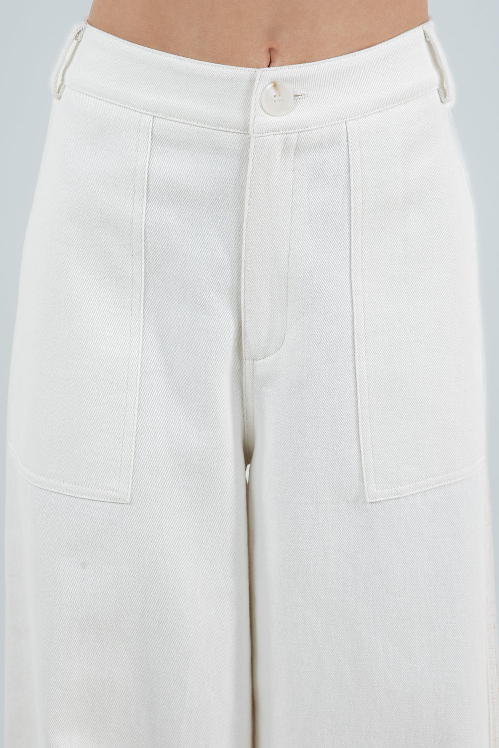 CONTRAST THREADED SNAP BOTTOM MULTI WEAR PANTS - CREAM