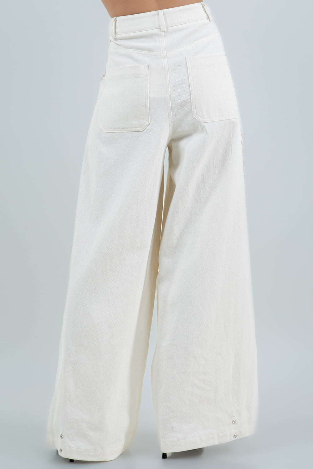 CONTRAST THREADED SNAP BOTTOM MULTI WEAR PANTS - CREAM