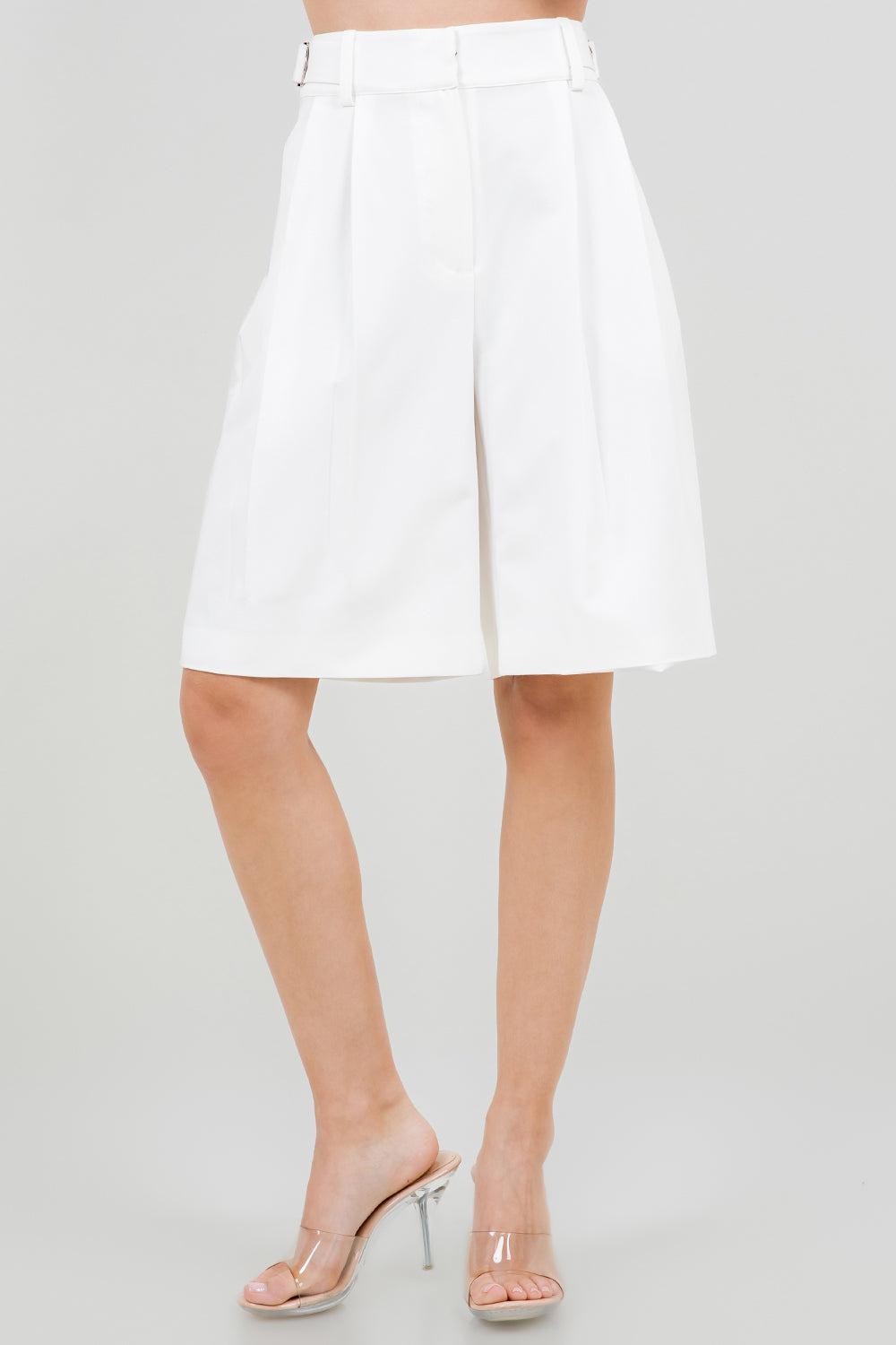 Pleated Bermuda Shorts with Belt Buckle Adjusters - Whiteroom+Cactus