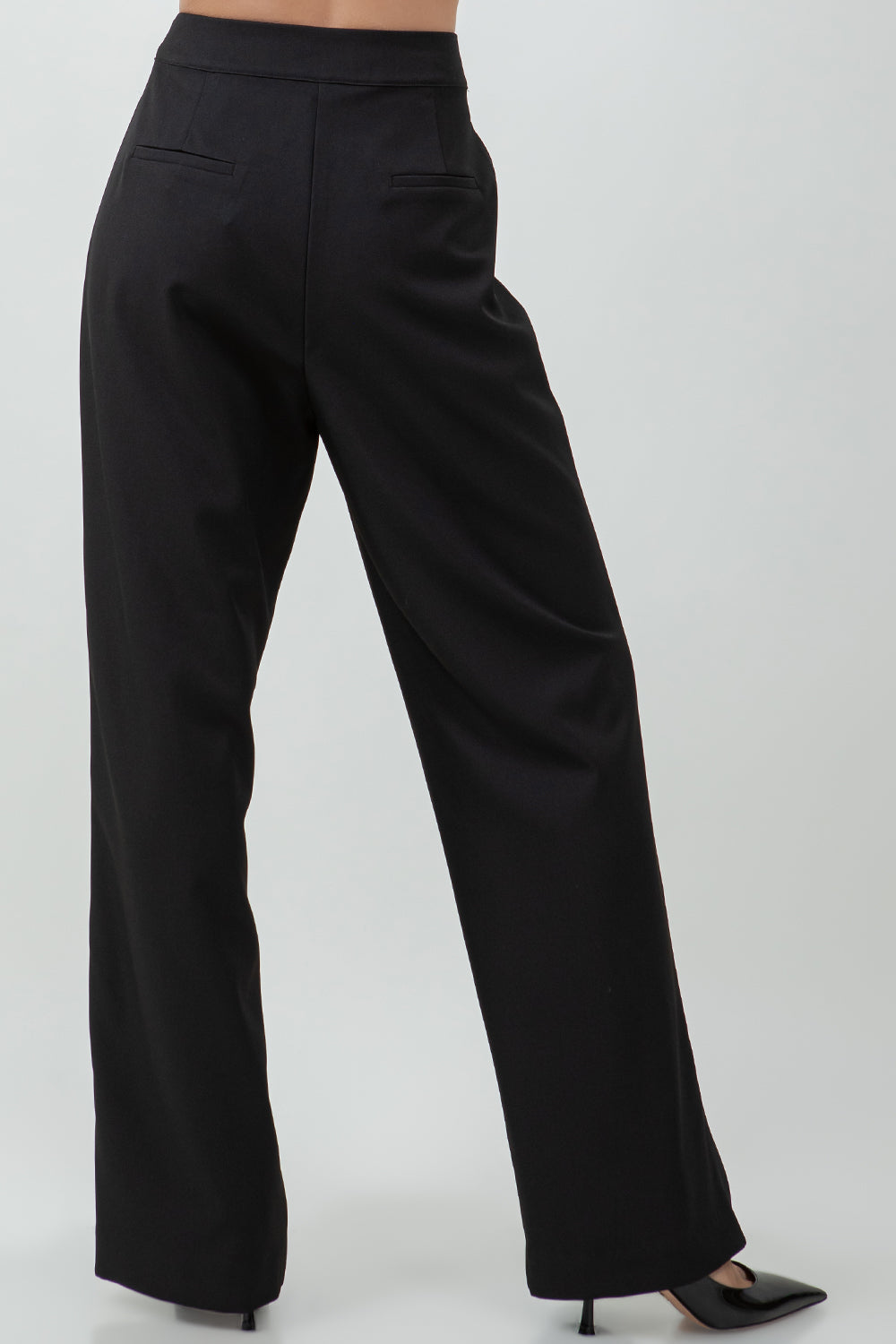 PLEATED WRAP OVER ADJUSTABLE BELT TROUSERS - BLACK