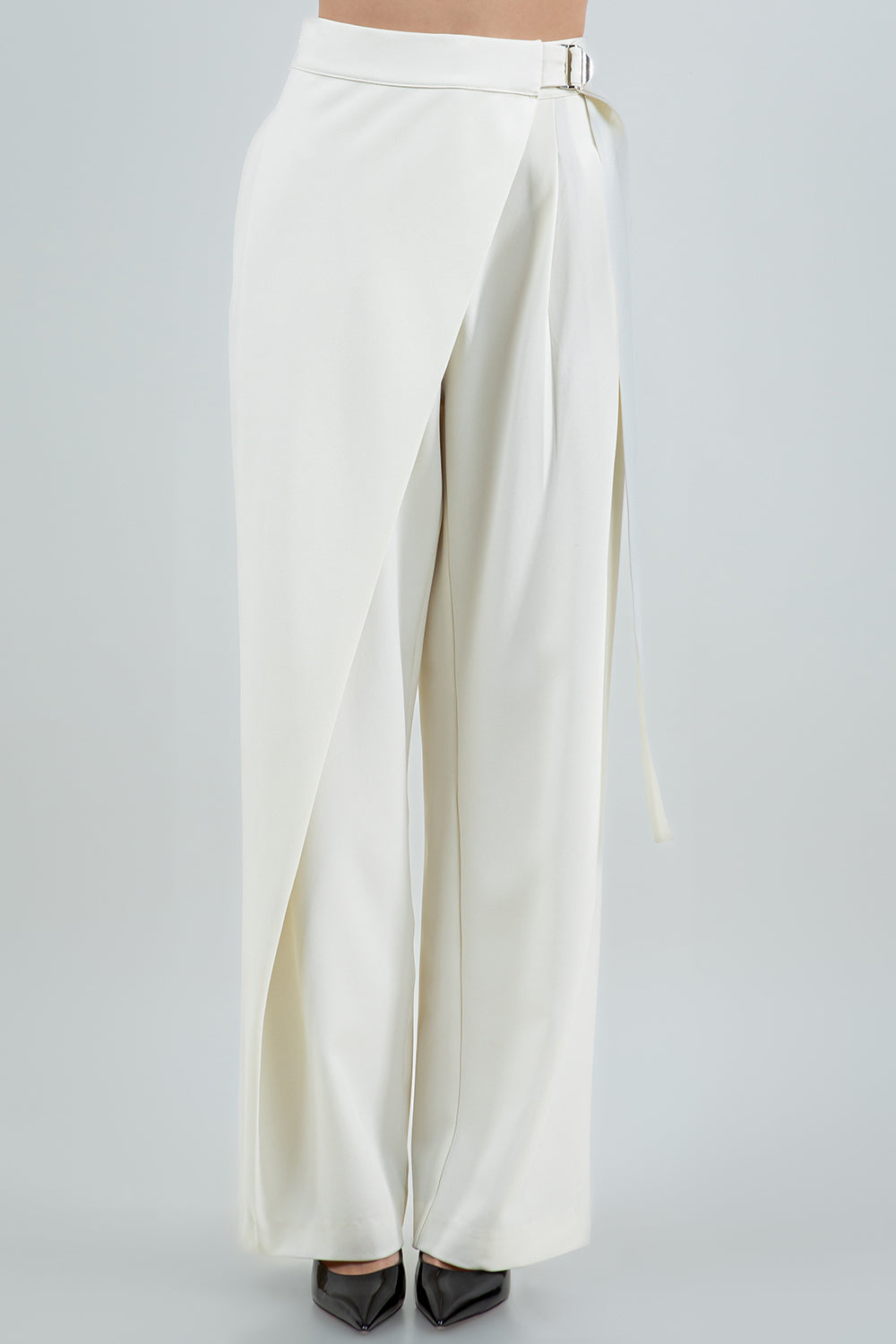 PLEATED WRAP OVER ADJUSTABLE BELT TROUSERS - IVORY