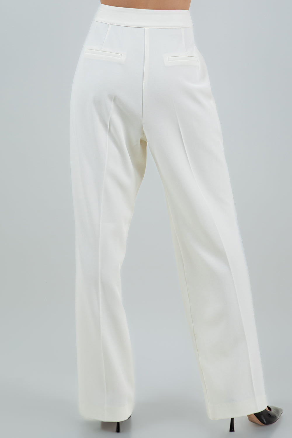 PLEATED WRAP OVER ADJUSTABLE BELT TROUSERS - IVORY