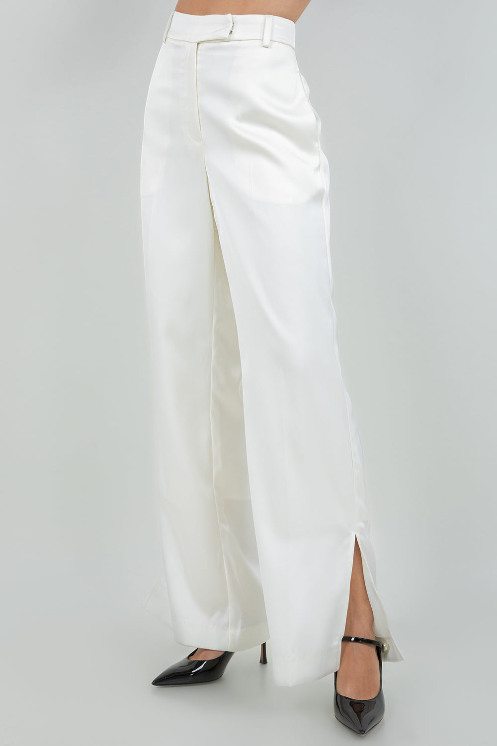 SOFT SATIN STRAIGHT LEG TROUSERS - IVORY