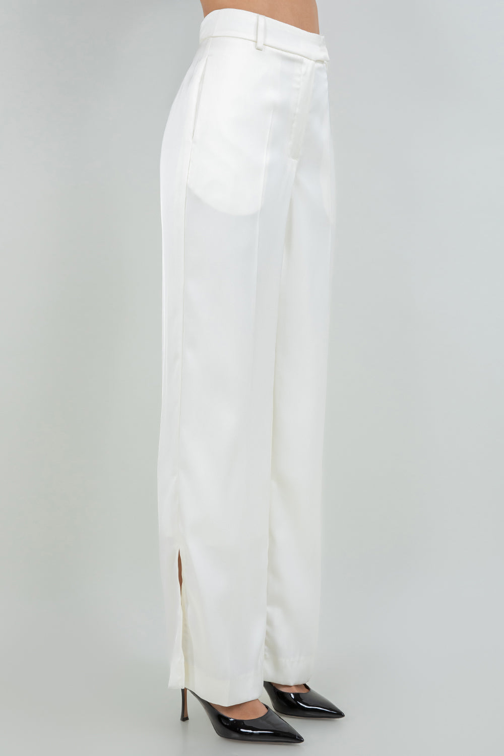 SOFT SATIN STRAIGHT LEG TROUSERS - IVORY