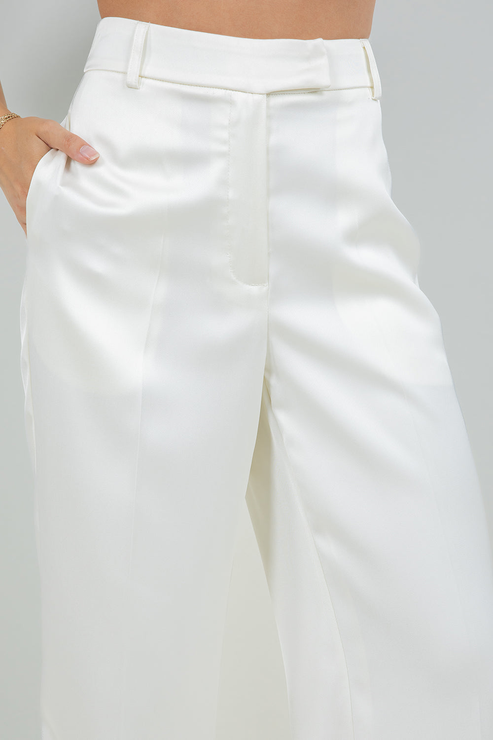 SOFT SATIN STRAIGHT LEG TROUSERS - IVORY