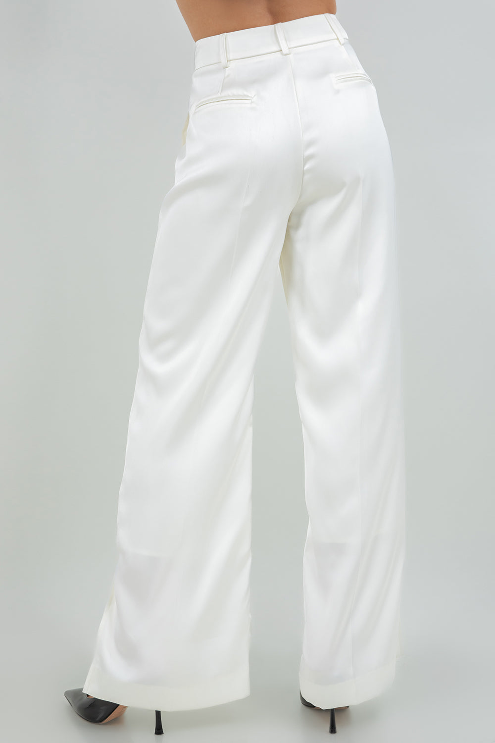 SOFT SATIN STRAIGHT LEG TROUSERS - IVORY