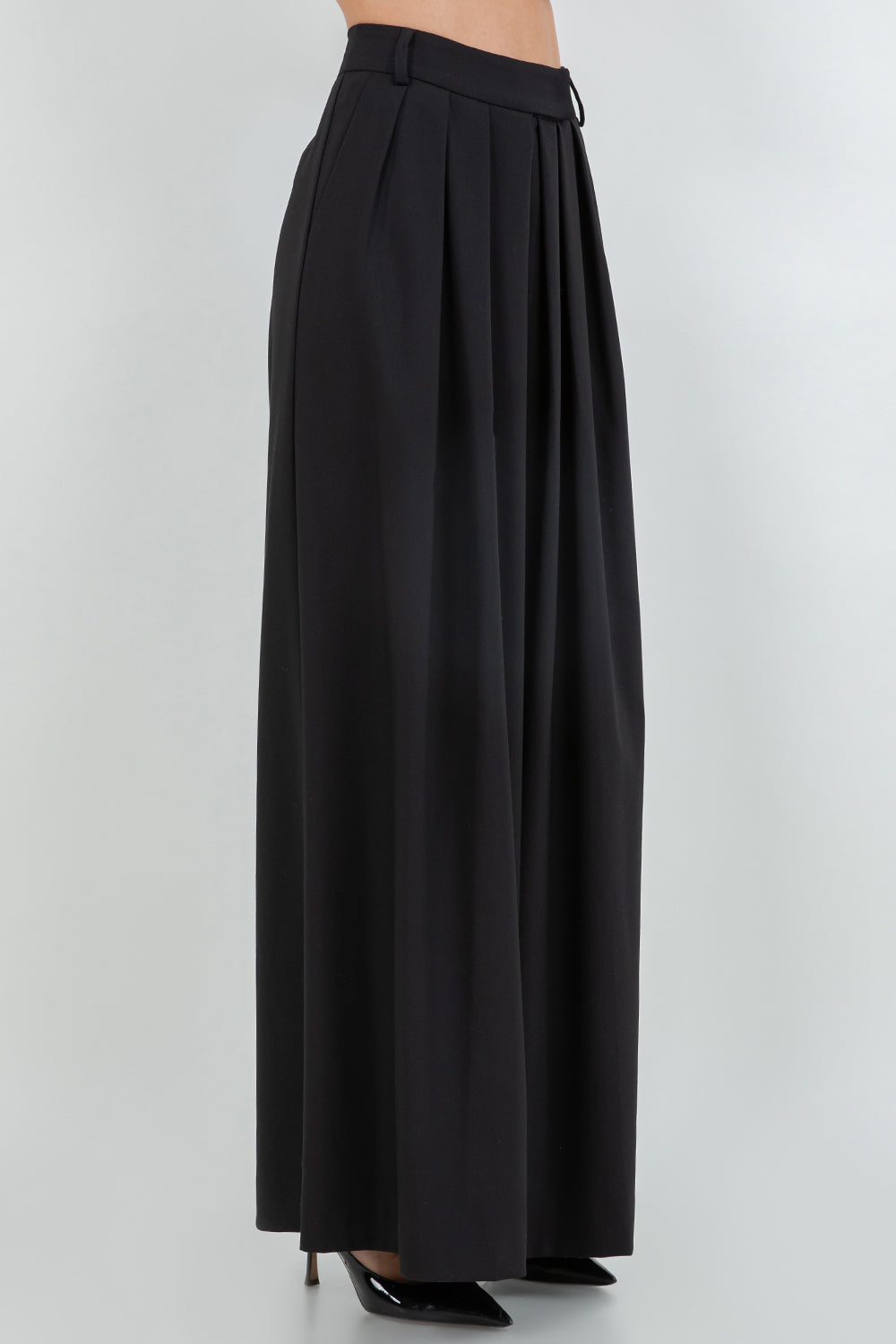 MULTI PLEAT SOFT WOVEN TROUSERS WITH ELASTIC BACK WAIST - BLACK