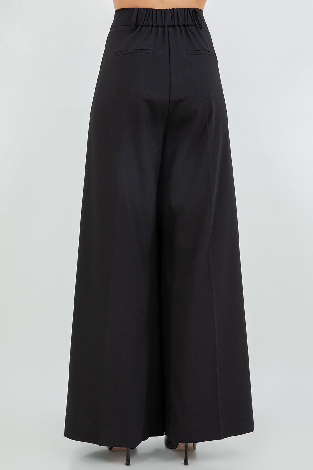 MULTI PLEAT SOFT WOVEN TROUSERS WITH ELASTIC BACK WAIST - BLACK