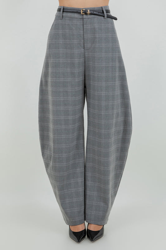 STRUCTURED WOVEN PLAID LUREX PRINT BARREL FIT TROUSERS - Whiteroom+Cactus