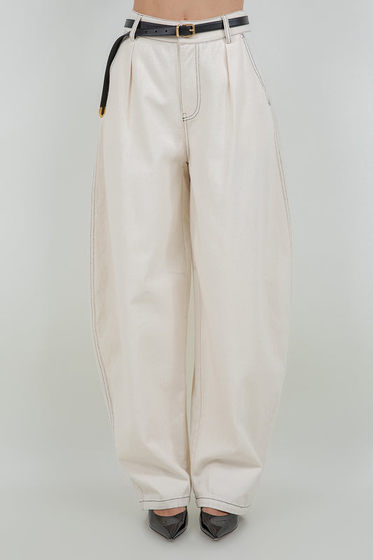 SOFT COTTON WASHED BARREL LEG PANTS