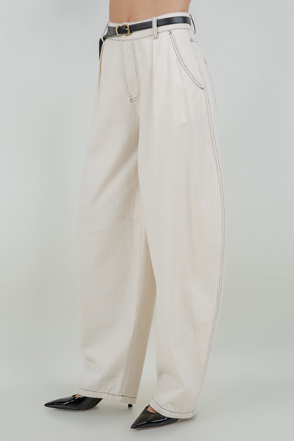 SOFT COTTON WASHED BARREL LEG PANTS