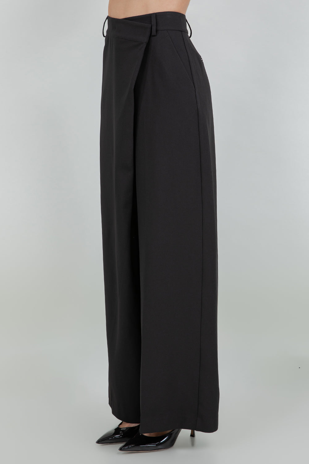 WRAP DETAIL WIDE PANTS - BLACK - Whiteroom+Cactus