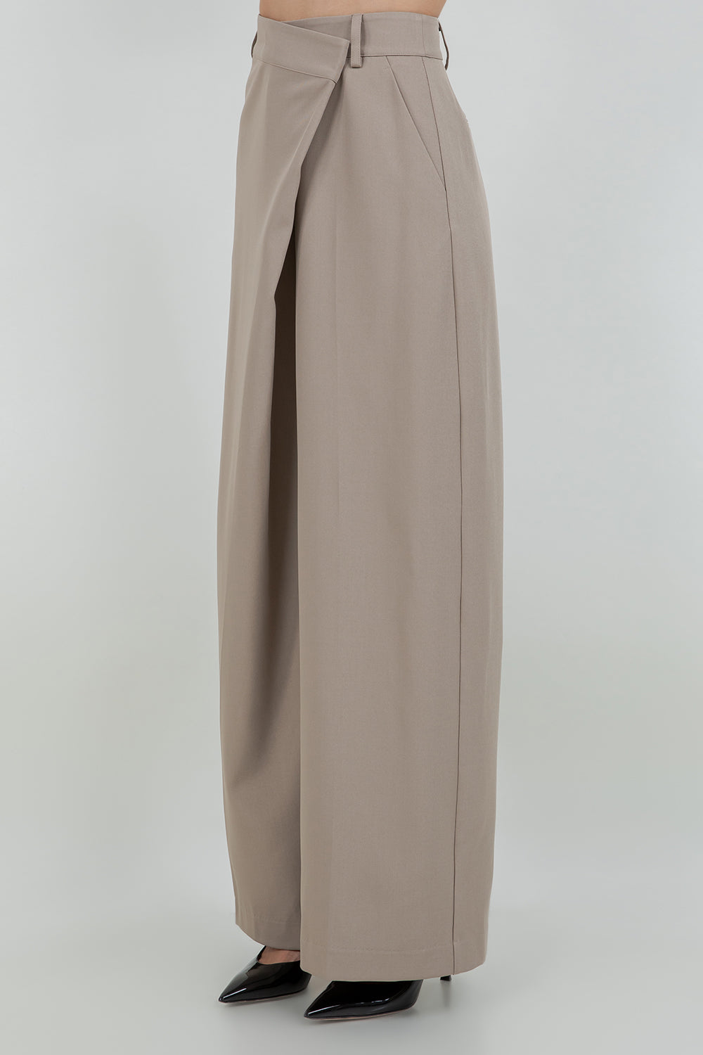 WRAP DETAIL WIDE PANTS - MOCHA - Whiteroom+Cactus