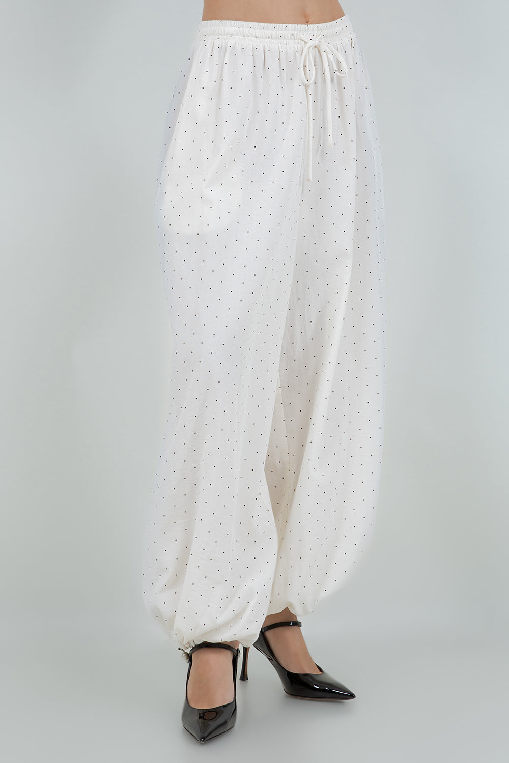 POLKA DOT BALLOON GENIE PANTS WITH BOTTOM DRAWSTRING ADJUSTERS - Whiteroom+Cactus