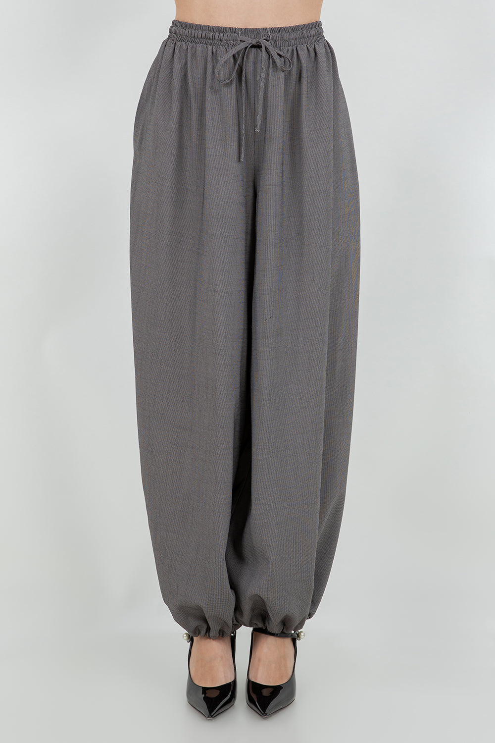 GINGHAM PRINT BALLOON GENIE PANTS WITH BOTTOM DRAWSTRING ADJUSTERS - Whiteroom+Cactus