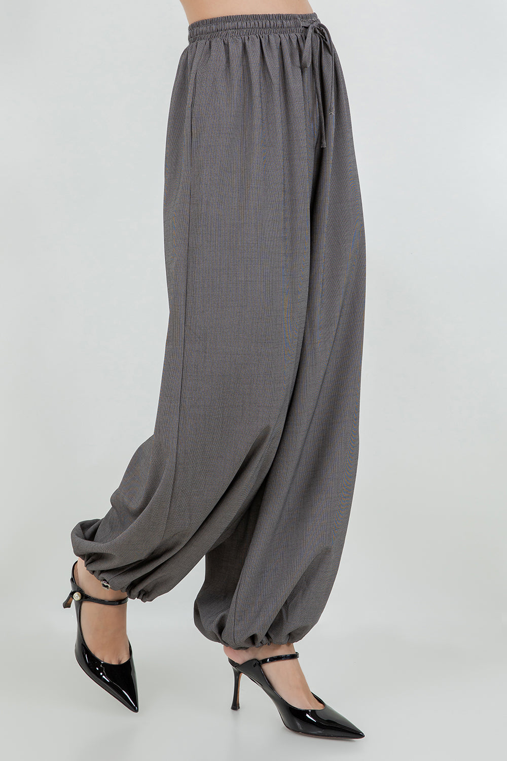 GINGHAM PRINT BALLOON GENIE PANTS WITH BOTTOM DRAWSTRING ADJUSTERS - Whiteroom+Cactus