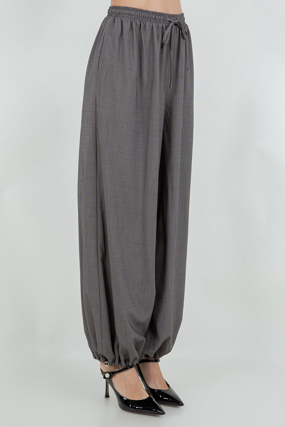 GINGHAM PRINT BALLOON GENIE PANTS WITH BOTTOM DRAWSTRING ADJUSTERS - Whiteroom+Cactus