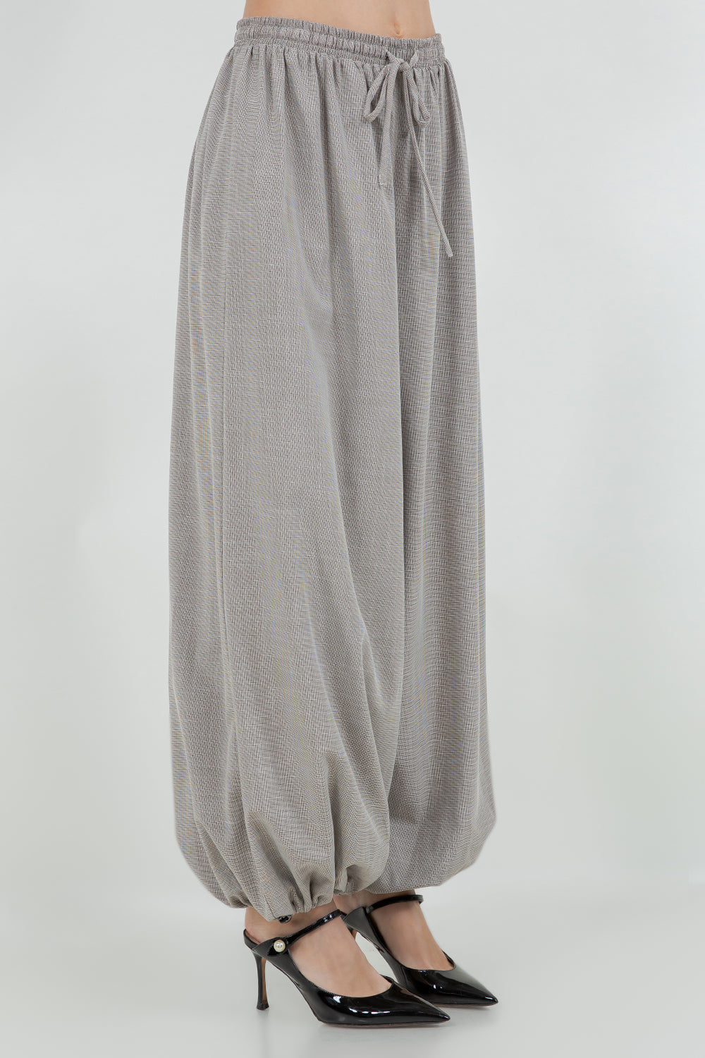 GINGHAM PRINT BALLOON GENIE PANTS WITH BOTTOM DRAWSTRING ADJUSTERS - Whiteroom+Cactus